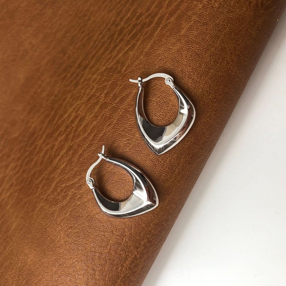 #NEW 925 Sterling Silver Geometric Hoop Earrings - Picture 9 of 15